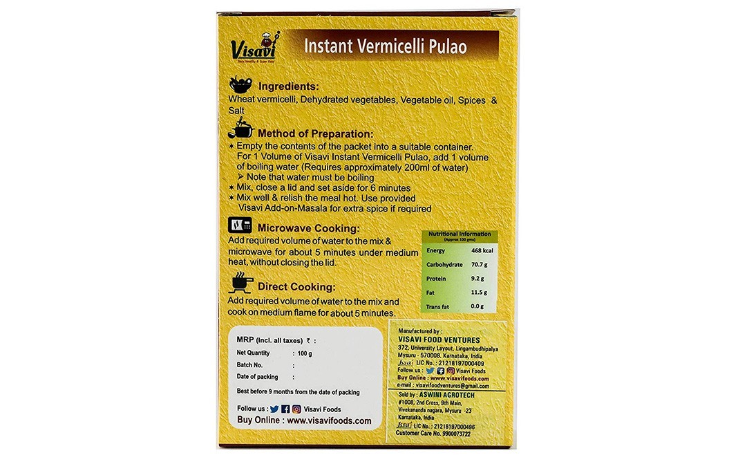 Visavi Instant Vermicelli Pulao    Box  80 grams